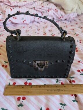 Black Studded Top-Handle Women's Bag - Classic Rock Chic